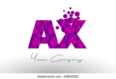 AX A X Dots Letter Logo with Purple Pink Magenta Bubbles Texture Vector.