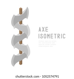 Axe 3D isometric virtual design illustration isolated on white background with Axe isometric text and copy space