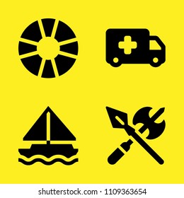 axe, ambulance, sailboat and life preserver vector icon set. Sample icons set for web and graphic design