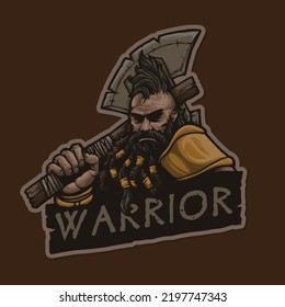 Axe Ancient Barbarian Viking Warrior Esport Mascot Logo Illustration