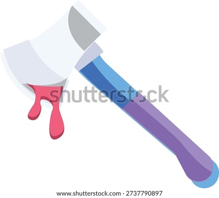 An axe with blood dripping from its blade, resting on a dark surface