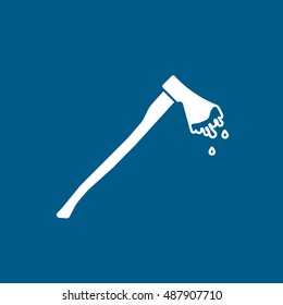 Axe In Blood Halloween Concept Flat Icon On Blue Background