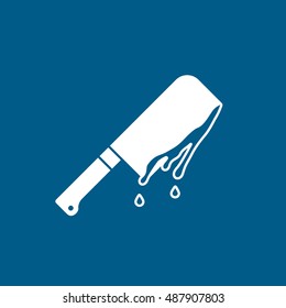 Axe In Blood Halloween Concept Flat Icon On Blue Background