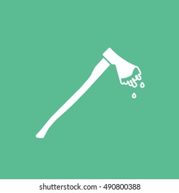 Axe In Blood Halloween Concept  Flat Icon On Green Background