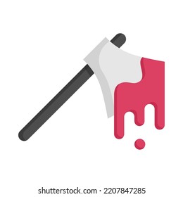 Ax mit Blutsymbol. Flaches Design. Alte rostige Axt mit Blut. Feiertagsveranstaltung in halloween. Vektorgrafik.