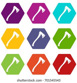 Axe In blood icon set many color hexahedron isolated on white vector illustration