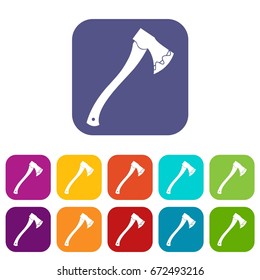 Axe In blood icons set vector illustration in flat style In colors red, blue, green and other