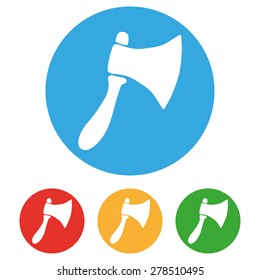 Axe camping icons set, white vector camp symbol.