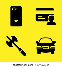 axe, car, smartphone and credit card vector icon set. Sample icons set for web and graphic design