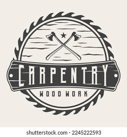 Axe Carpentry Wood Workers Vintage Logo Design Template Badge Label Illustration Vector