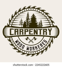 Axe Carpentry Wood Workers Vintage Logo Template Badge Label Illustration Vector Design