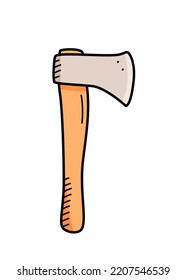 Axe cartoon doodle vector. Garden axe or camping, tourism. Illustration isolated on white.