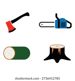 Axe, Chainsaw, Logs, and Tree Stump wood