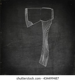 Axe. Chalk board drawing. Hand drawn vector stock illustration. 
