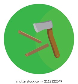 Axe with chopped wood for fire
