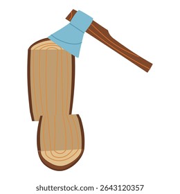 axe is chopping firewood. Harvesting of firewood. Seasonal work. Gardening and construction equipment. Flat color illustration. It is suitable and educational materials on gardening and hobbies