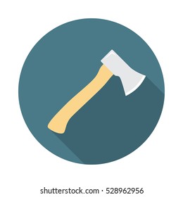 Axe circle icon with long shadow. Flat design style. Hatchet simple silhouette. Modern round icon in stylish colors. Web site page and mobile app design vector element.
