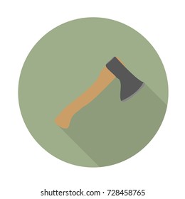 Axe color flat icon with long shadow. Camp equipment. Vector illustration