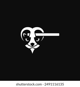 Axe combination with a mountain goat. Logo design.