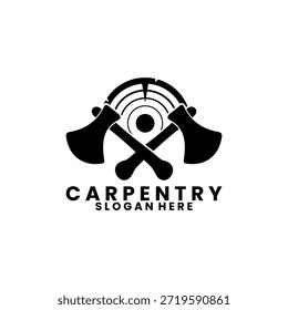 Combinación de hacha con Plantilla de Vector de diseño de logotipo de madera.