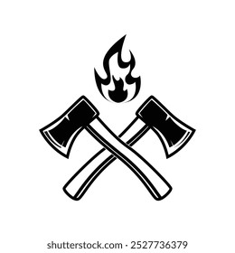 axe crossed fire logo design concept vintage style