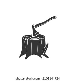 Axe Cut Icon Silhouette Illustration. Lumberjack Hatchet Vector Graphic Pictogram Symbol Clip Art. Doodle Sketch Black Sign