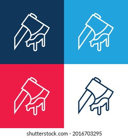 Axe Cutting An Animal blue and red four color minimal icon set