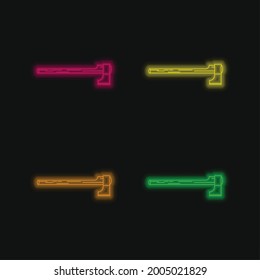 Axe Cutting Tool In Horizontal Position four color glowing neon vector icon