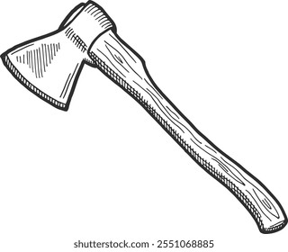 Grabado de hacha. Herramienta Lumberjack. Dibujo de manualidades Handyman