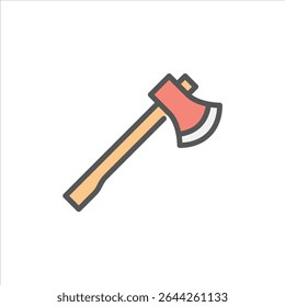 Axe filled outline icon. lumberjack axe color line illustration.