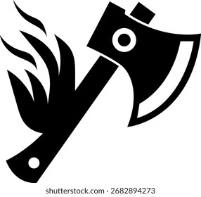 Axe with fire isolated on white background, a symbol of destruction