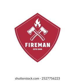 axe fire logo design concept shield badge