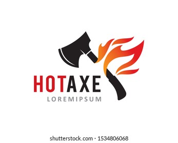 Axe and fire logo symbol or icon template