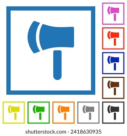 Axe flat color icons in square frames on white background