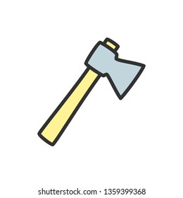 Axe flat color line icon.