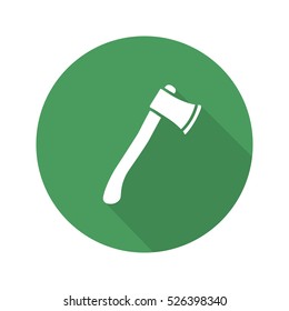 Axe flat design long shadow icon. Lumberjack ax. Hatchet. Vector silhouette symbol