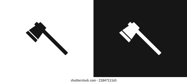 Axe flat icon for web. Simple axe or lumberjack sign web icon silhouette with invert color. Minimalist axe solid black icon vector design. Garden axe logo. Garden tools concept