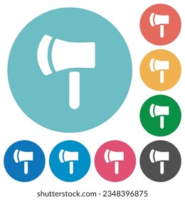 Axe flat white icons on round color backgrounds