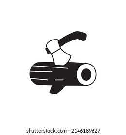 Axe forest icon in black flat glyph, filled style isolated on white background