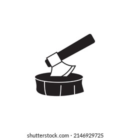 Axe forest icon in black flat glyph, filled style isolated on white background