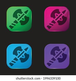 Axe four color glass button icon