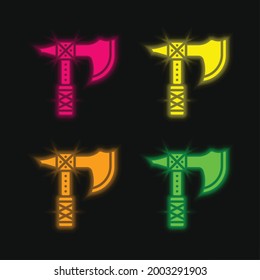 Axe four color glowing neon vector icon