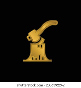 Axe gold plated metalic icon or logo vector