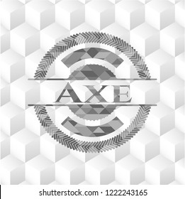 Axe grey badge with geometric cube white background