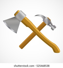 Axe and hammer isolated on white background