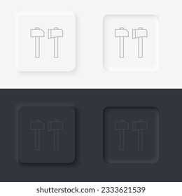 axe, hammer, neumorphic style button.