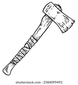 Axe in hand draw sketch style. Creative art element for tattoo, print, game. Grunge monochrome concept design. Vector illustration.