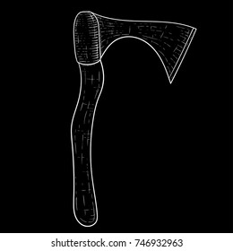 Axe. Hand drawn sketch on black background. Vector illustration