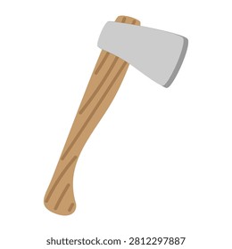 Axe. Hand drawn vector flat. Tool for chopping wood. Lumberjack equipment. Sharp blade. Construction. Carpenter. Color illustration.
