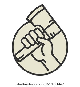Axe in hand icon or symbol isolated on white background, abstract vector illustration